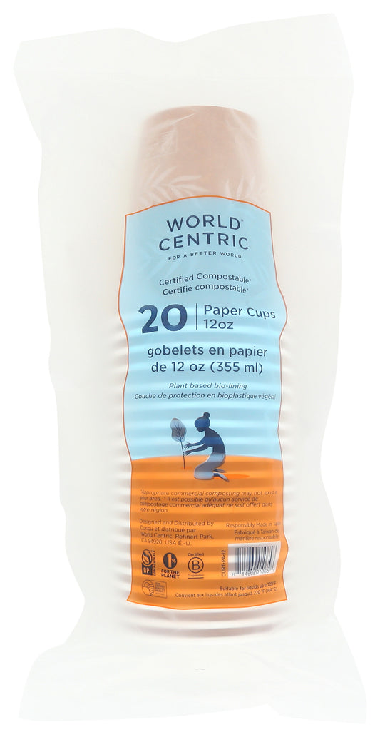 World Centric compostable paper cups on white background