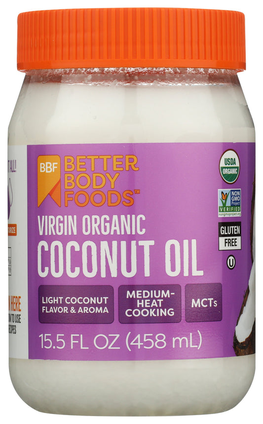 Better Body Foods coconut oil on white background