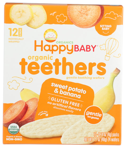 Happy Baby teething wafers on white background