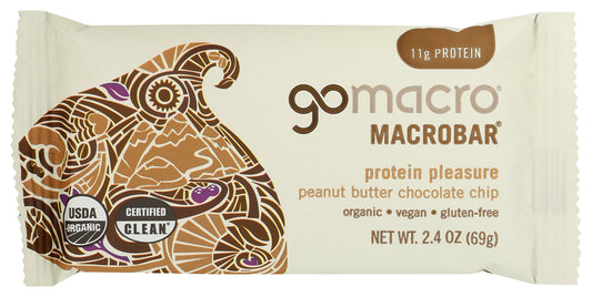 Gomacro Peanut Butter Chocolate Chip MacroBar on white background