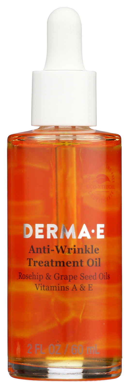 Derma E Anti-Wrinkle Treatment Oil bottle on white background