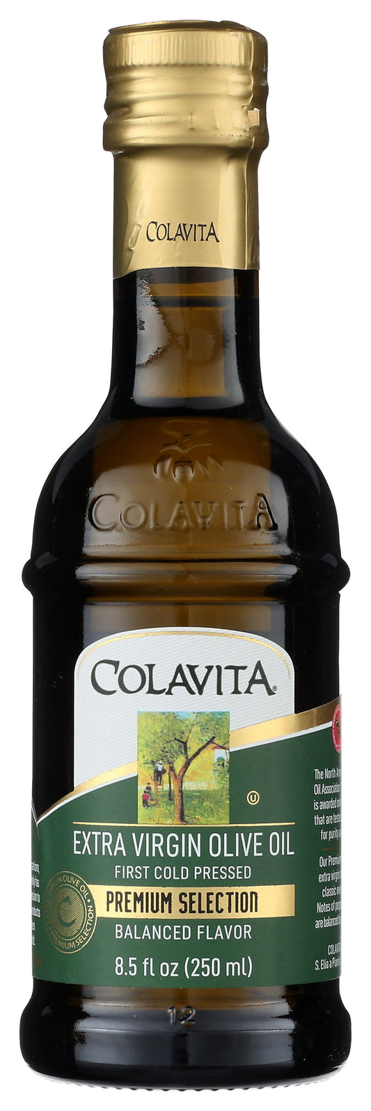 Colavita Extra Virgin Olive Oil bottle on white background