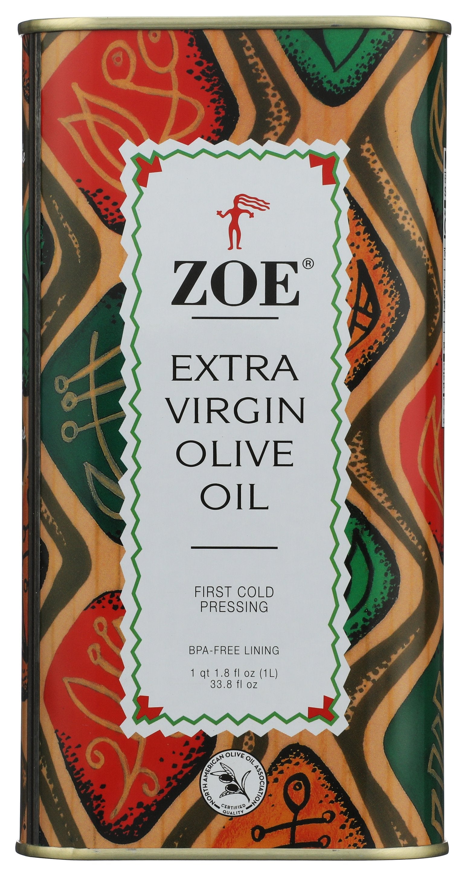 Zoe Extra Virgin Olive Oil tin on white background