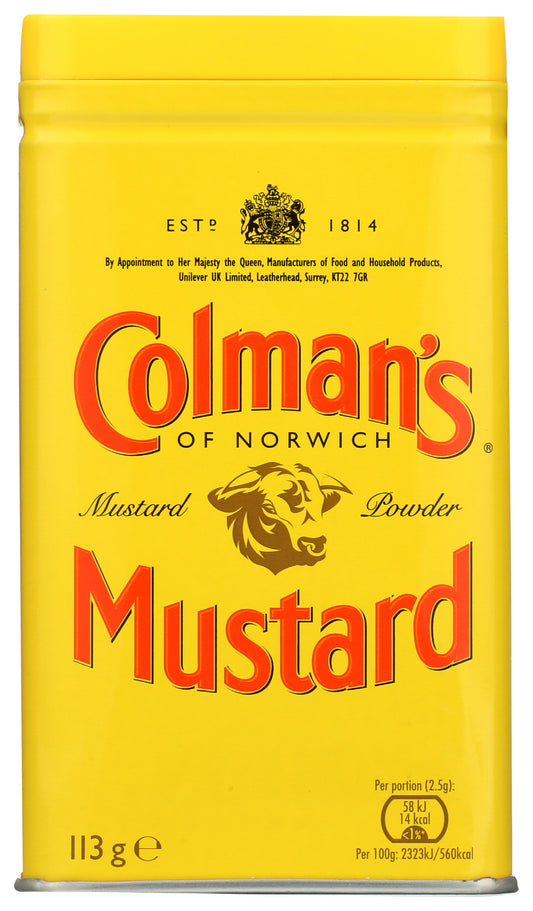 Colman's of Norwich Dry Mustard Powder on white background
