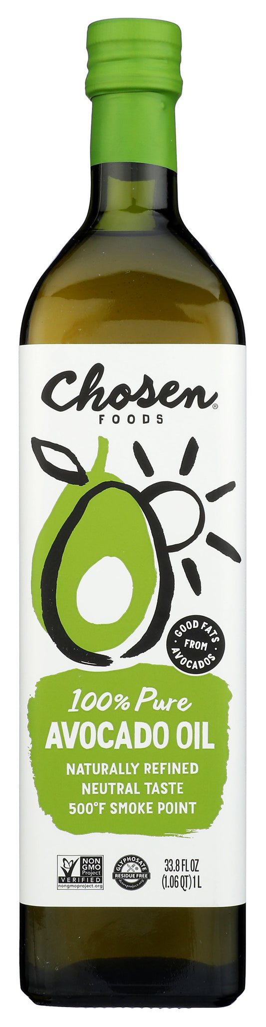 Chosen Foods avocado oil bottle on white background