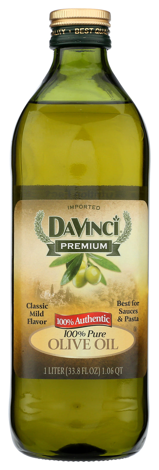 Davinci olive oil bottle on white background