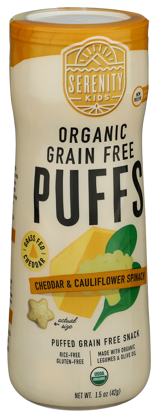 Serenity Kids grain free puffs on white background