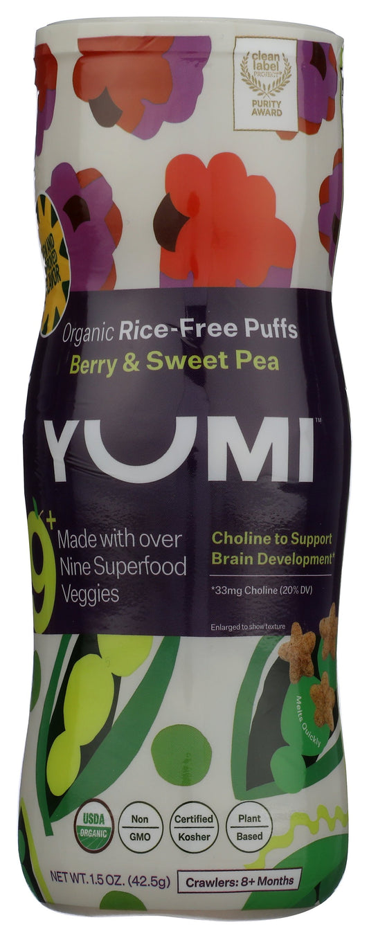 Yumi Organic Berry Sweet Pea Puffs on white background