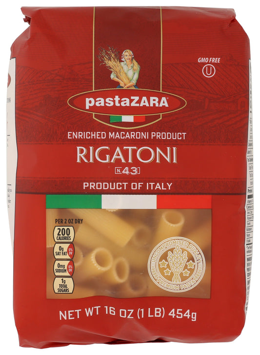 Pasta Zara rigatoni on white background