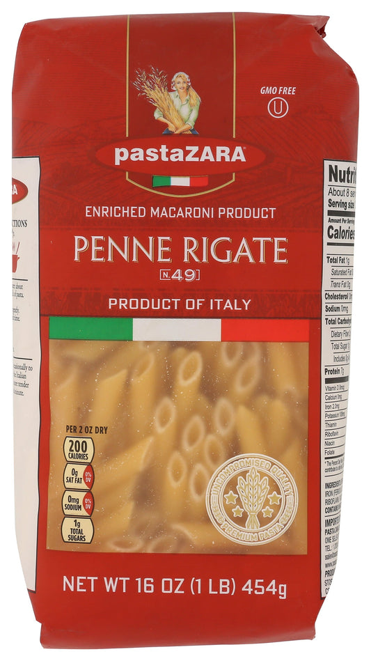 Pasta Zara Penne Rigate on white background