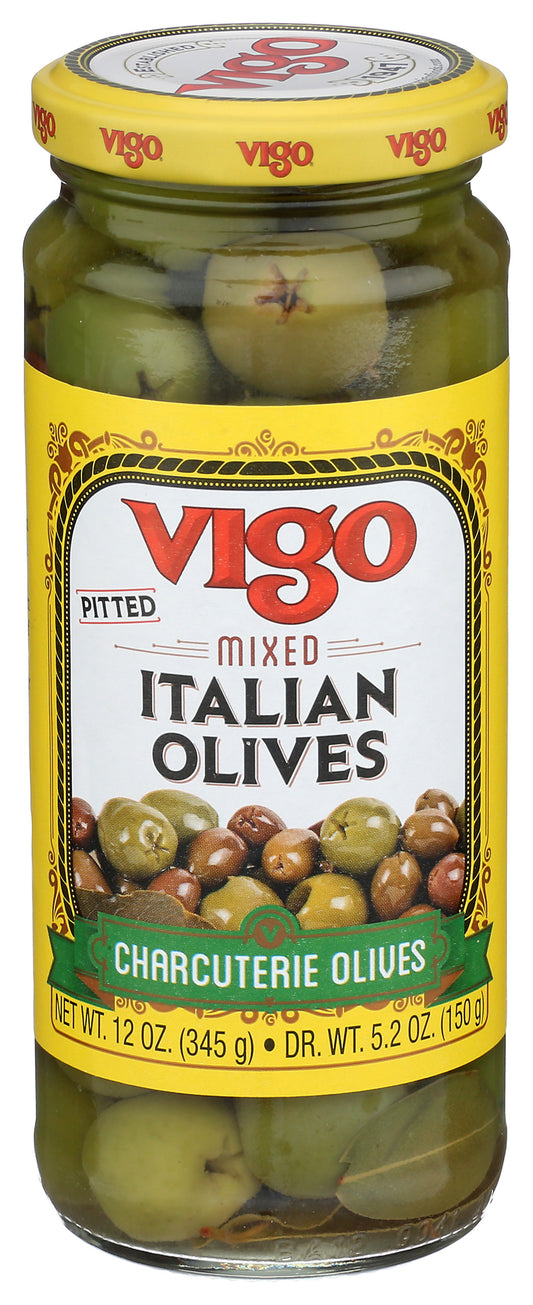 Vigo Italian olives on white background
