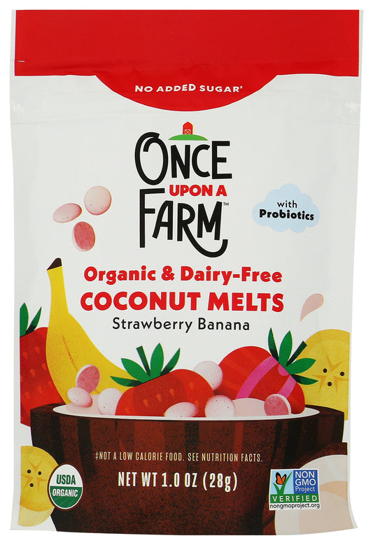 Once Upon A Farm Strawberry Banana Coconut Melts on white background