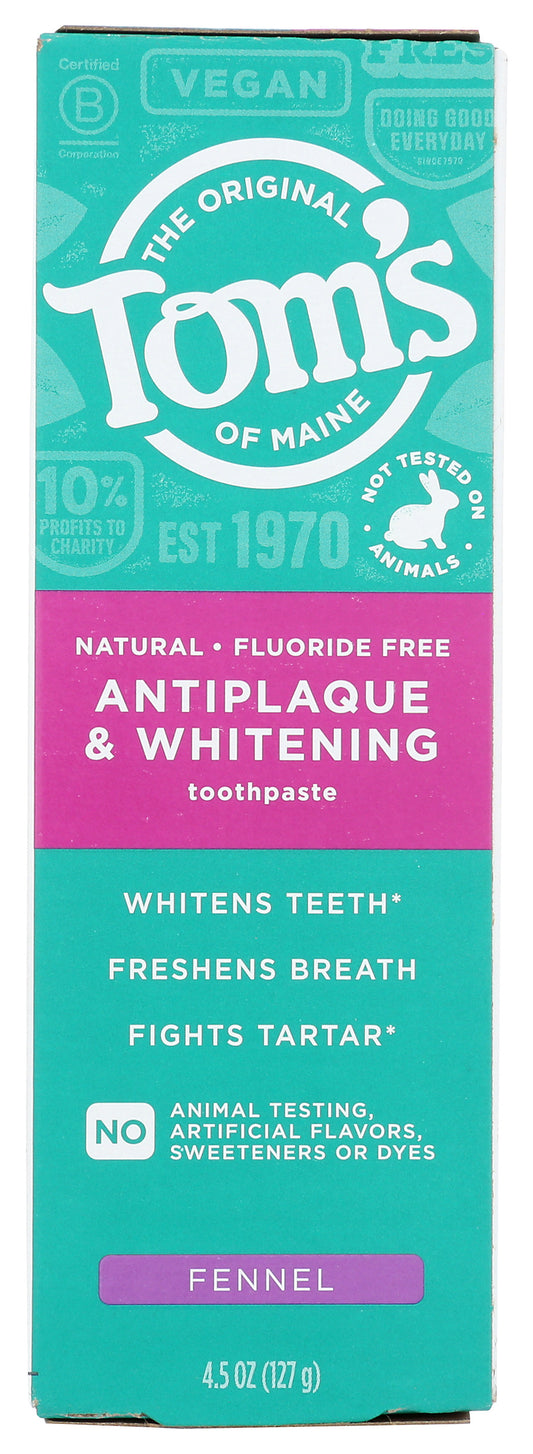 Tom's of Maine fennel toothpaste on white background