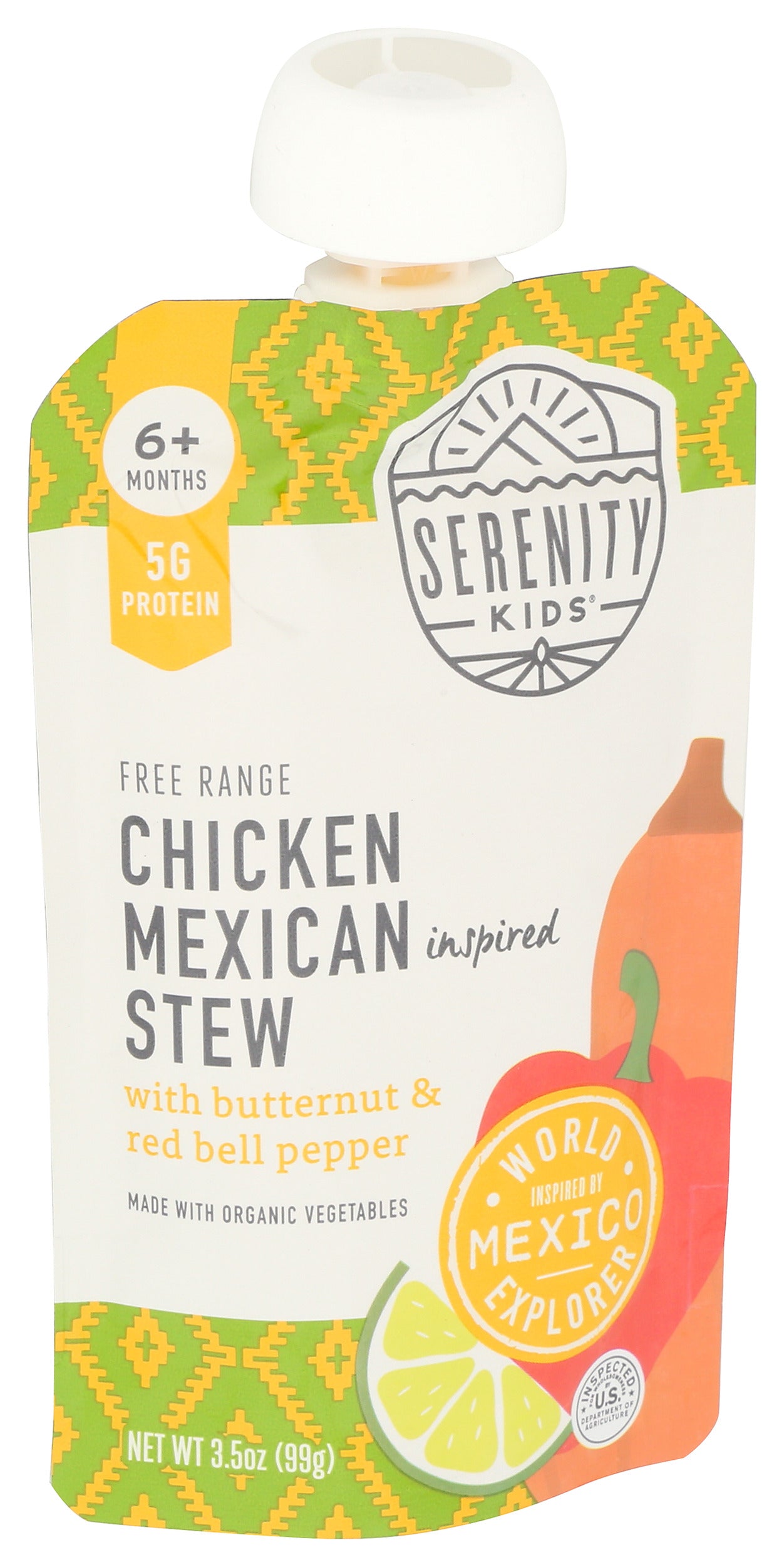 Serenity Kids Chicken Mexican Stew baby food on white background