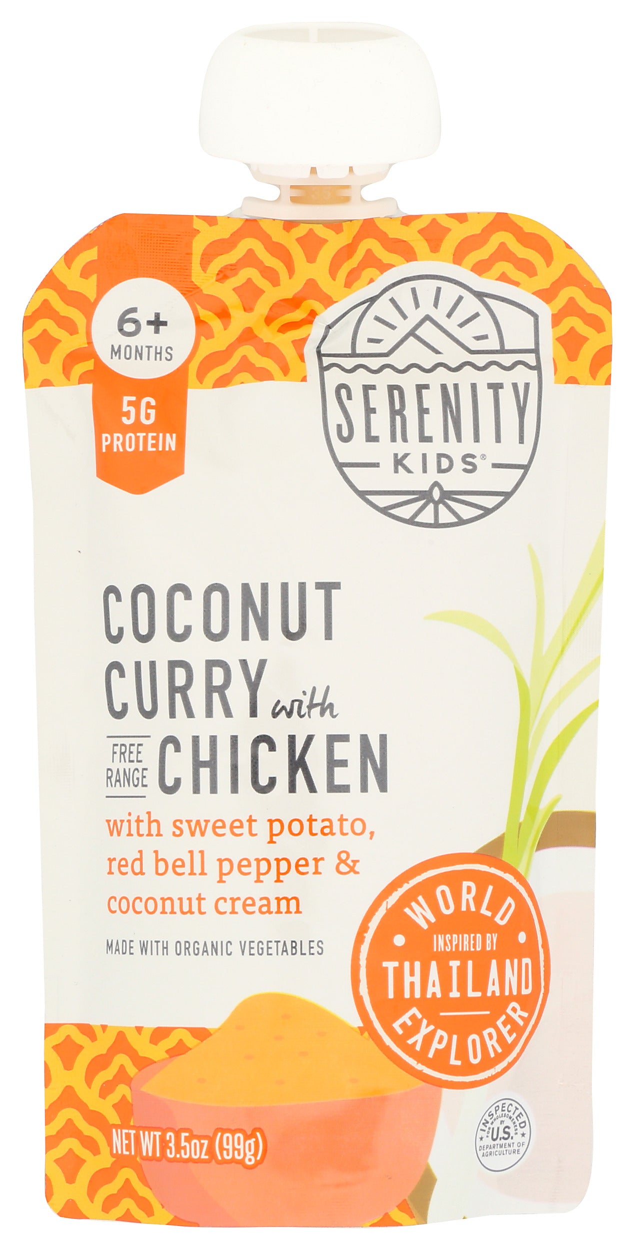 Serenity Kids baby food puree pouch on white background