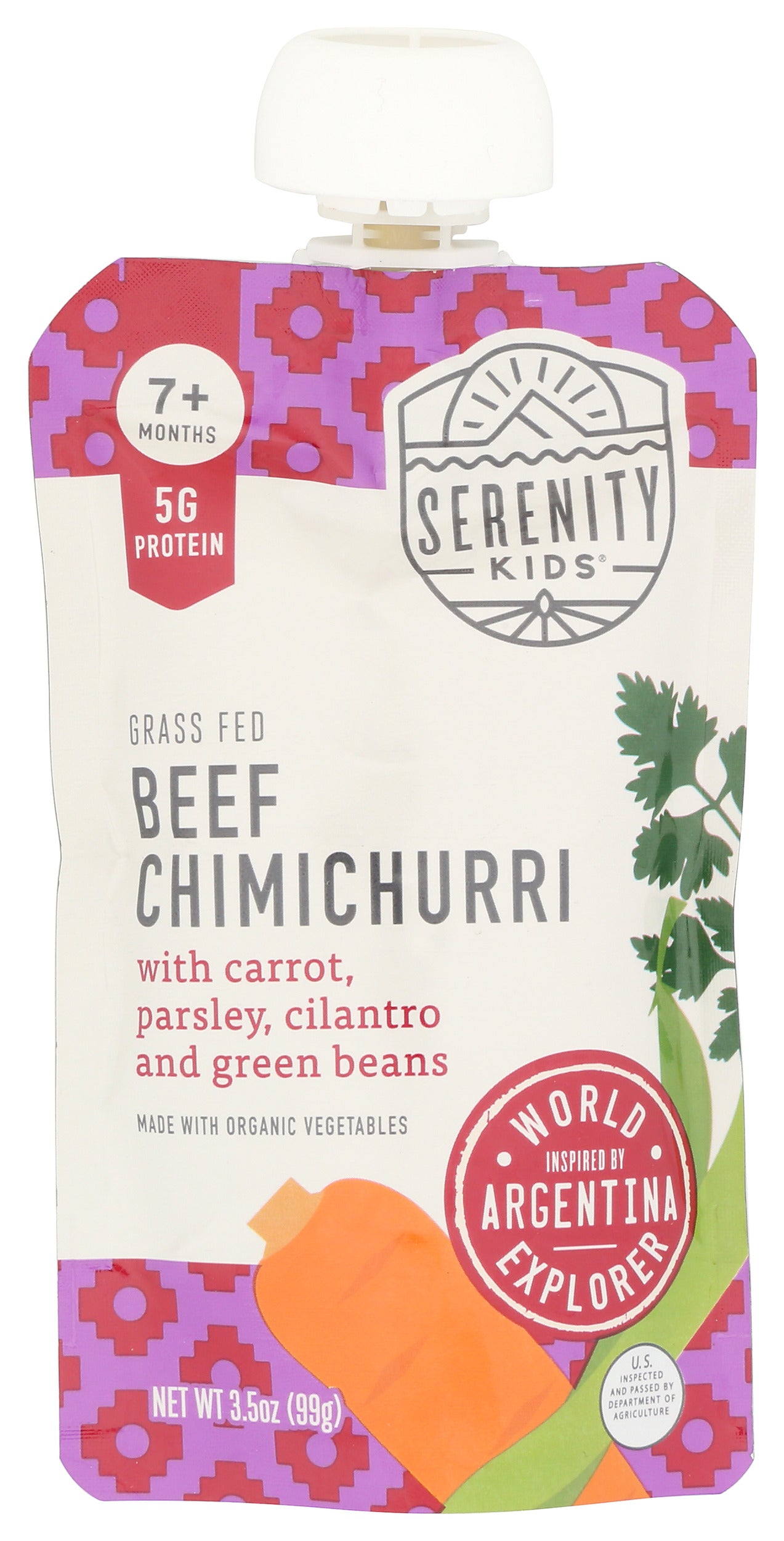 Serenity Kids baby food puree on white background