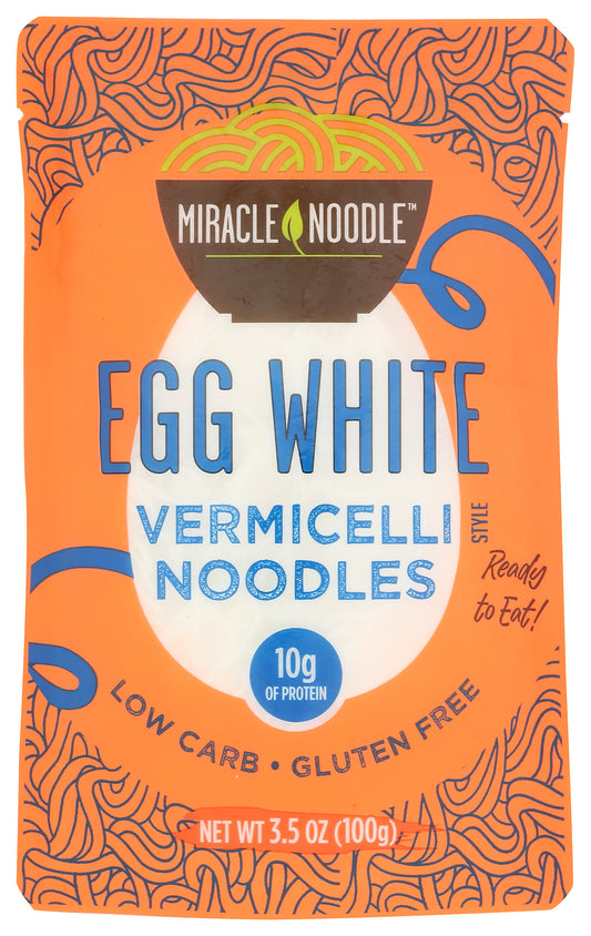 Miracle Noodle Egg White Vermicelli Style Noodles on white background
