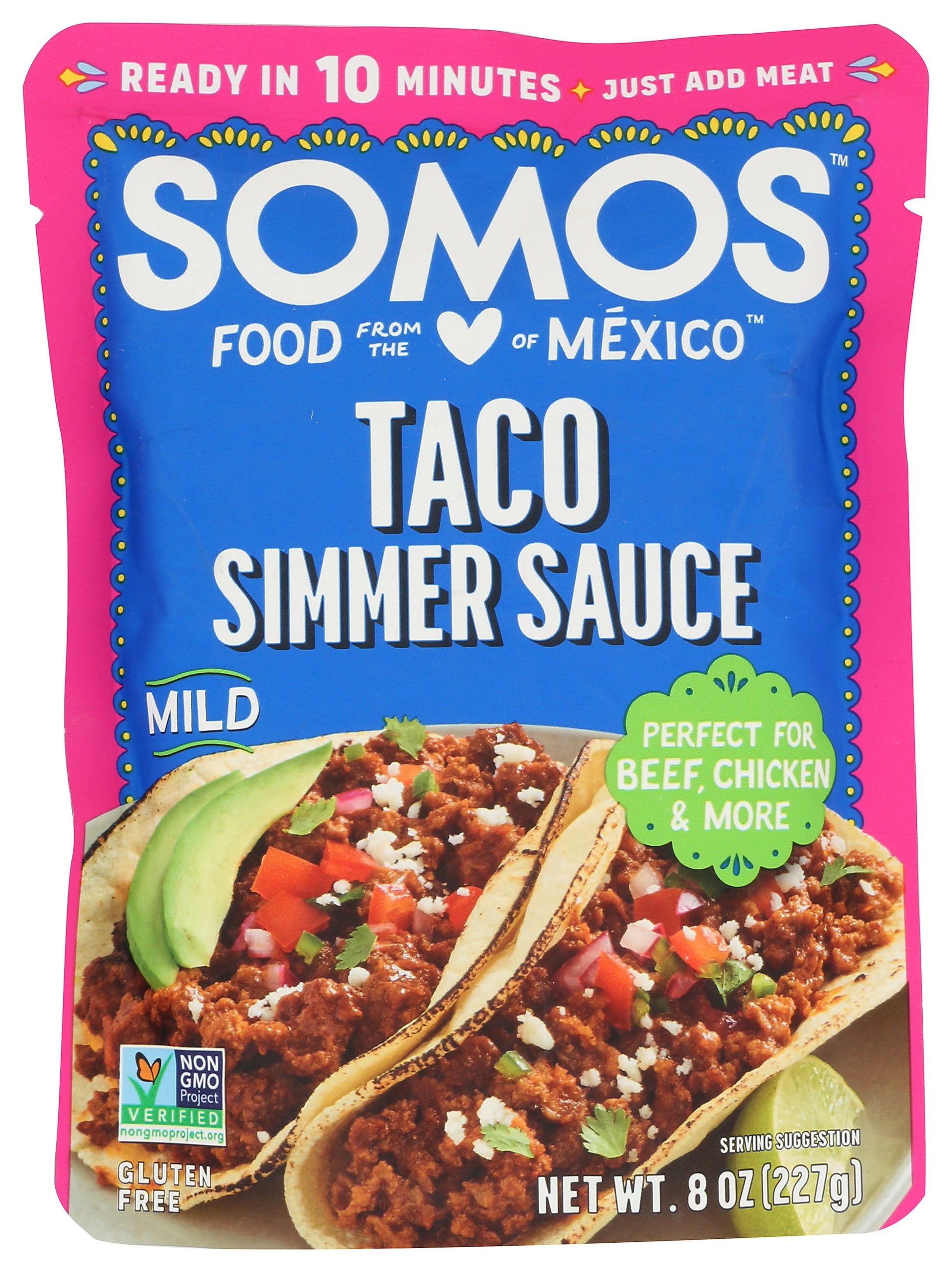 Somos Taco Simmer Sauce on white background