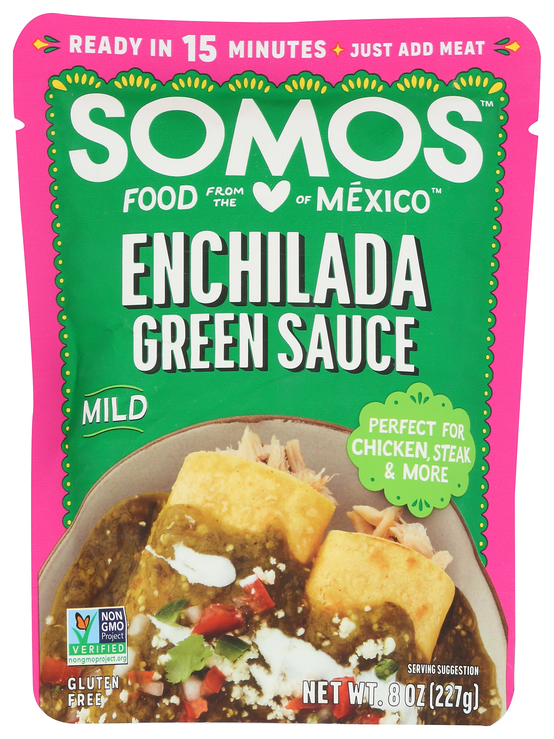 Somos Green Enchilada Sauce pouch on white background