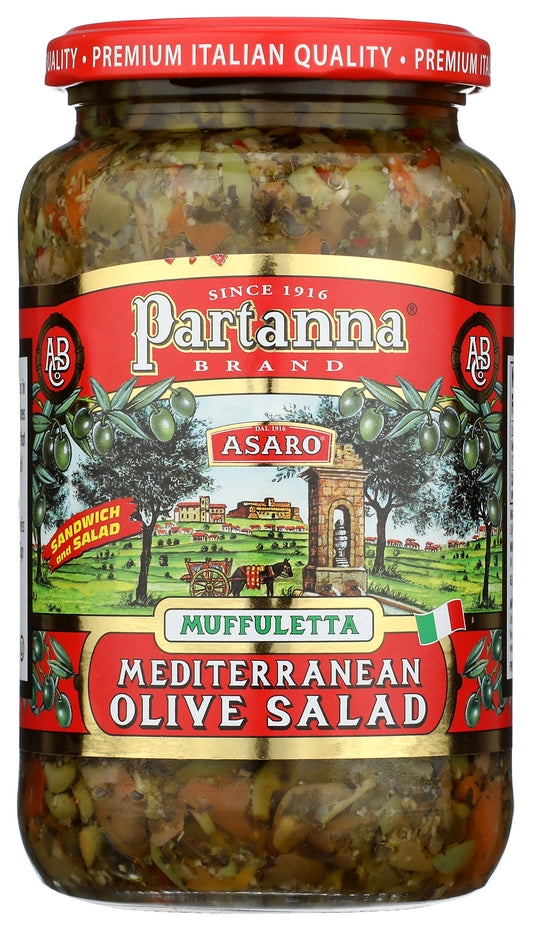 Partanna Brand Olive Salad jar on white background