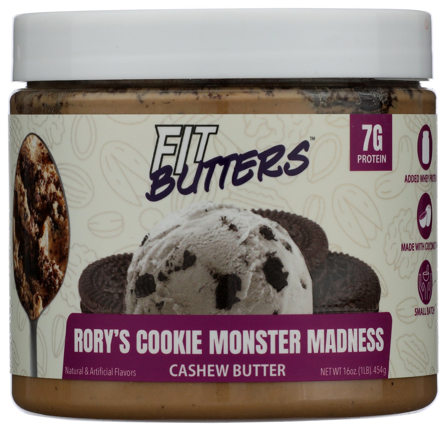 Fit Butters cashew spread on white background