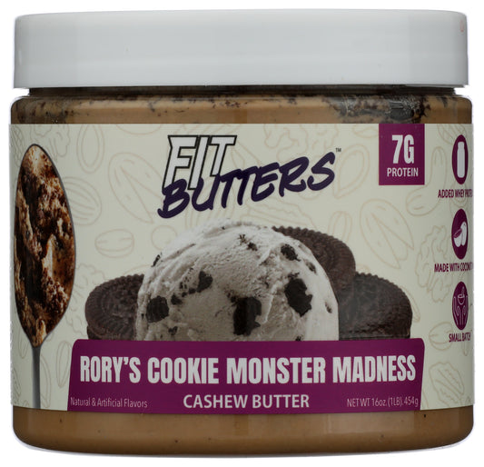 Fit Butters cashew spread on white background