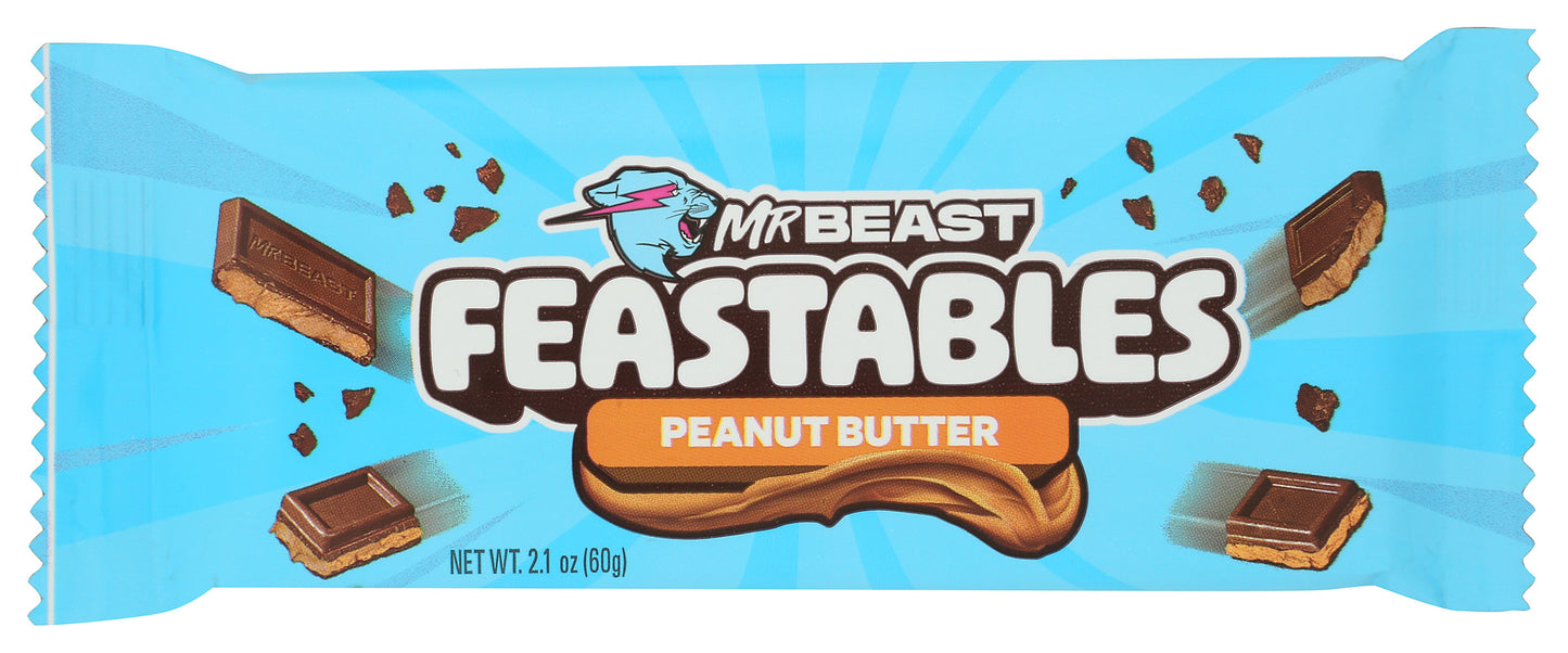 Feastables peanut butter milk chocolate bar on white background