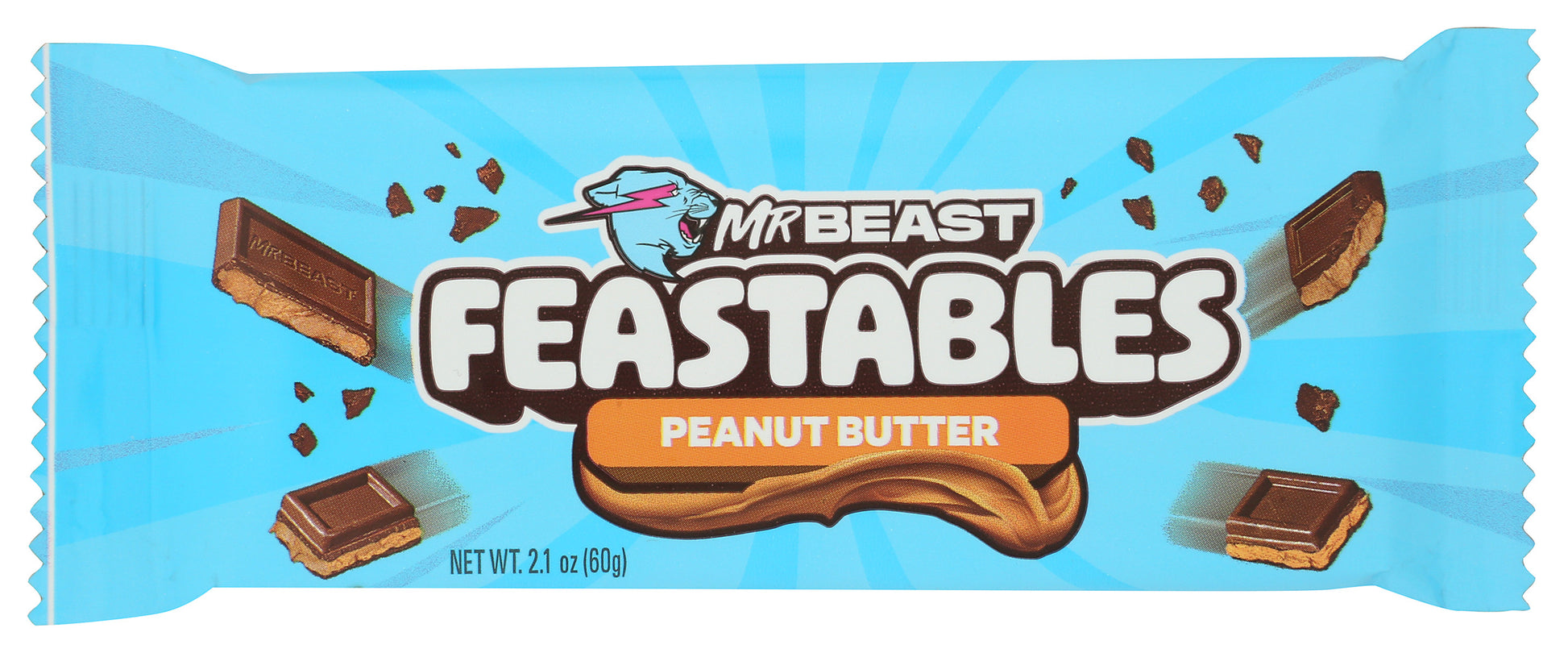 Feastables peanut butter milk chocolate bar on white background