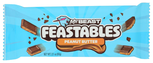 Feastables peanut butter milk chocolate bar on white background