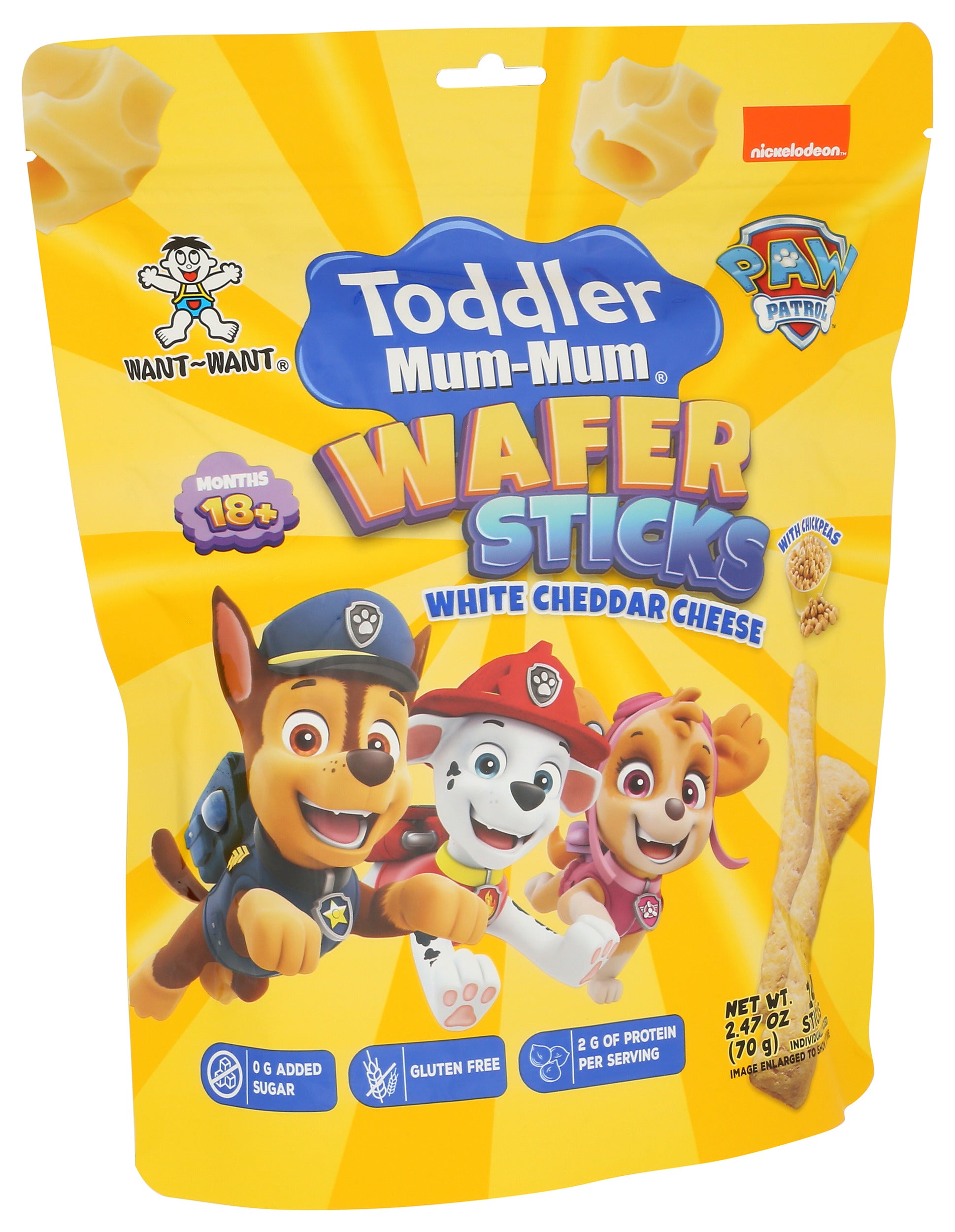 Hot-Kid Cheddar Cheese Wafer Sticks on white background