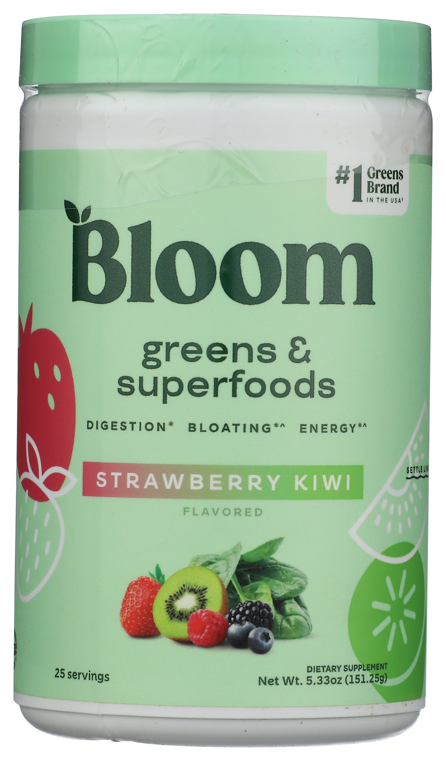 Bloom Nu Strawberry Kiwi Greens & Superfoods on white background