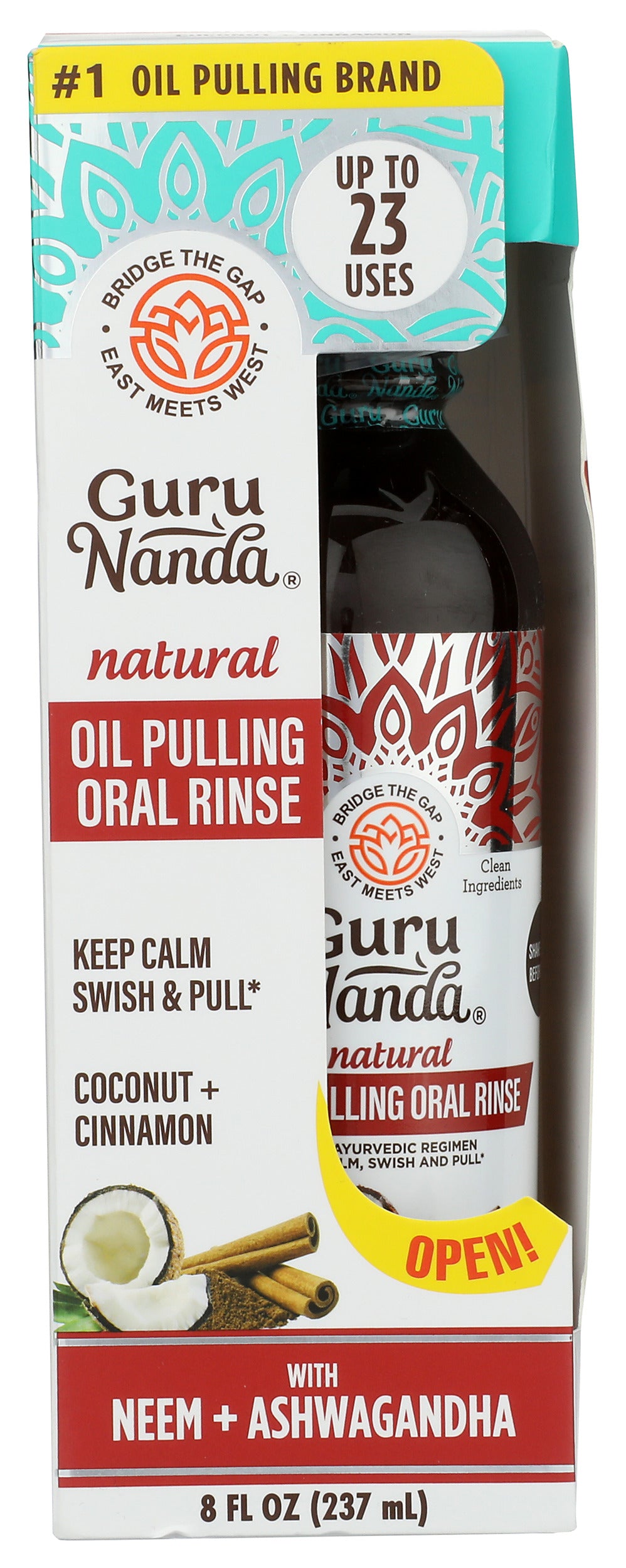 Gurunanda Oil Pulling Ashwagandha Mouth Rinse on white background