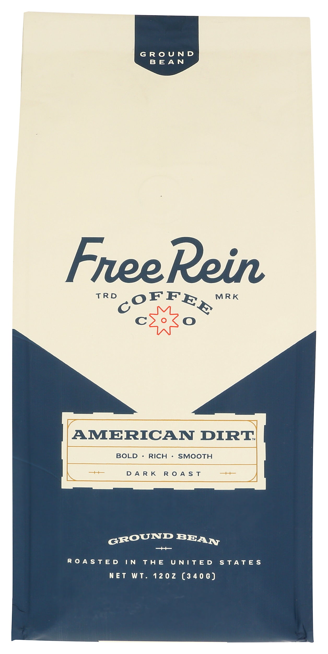 Free Rein ground coffee on white background