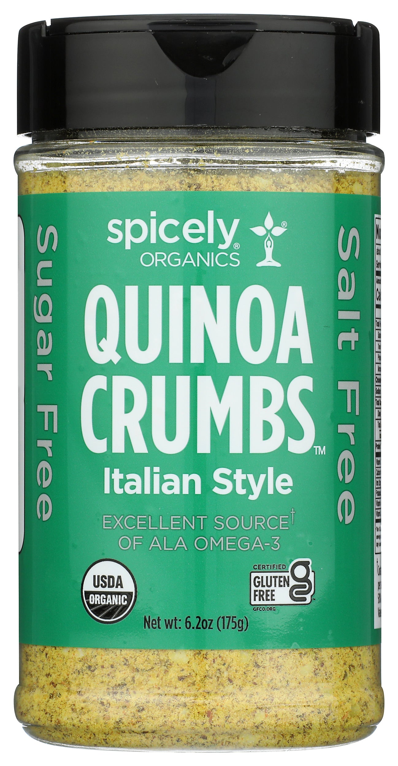Spicely Organics quinoa crumbs on white background