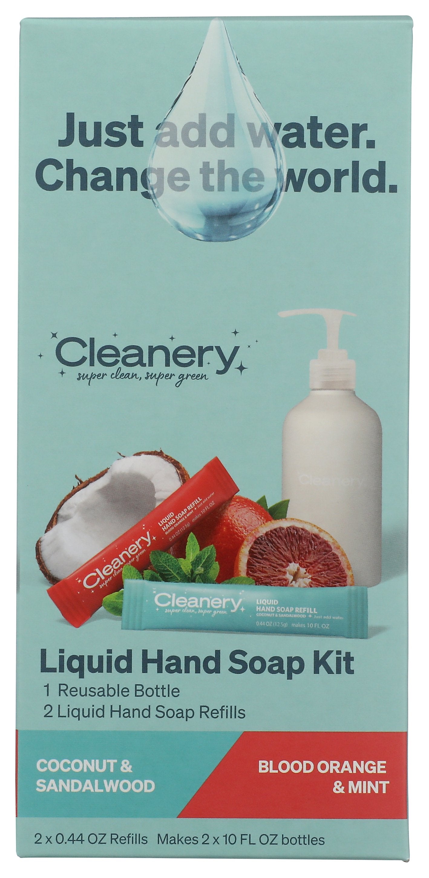 Cleanery liquid hand soap kit on white background
