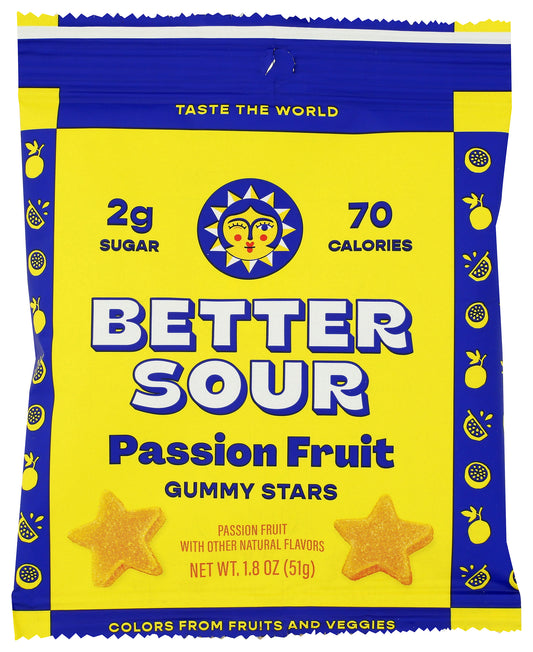 Better Sour Passion Fruit Gummy Stars on white background