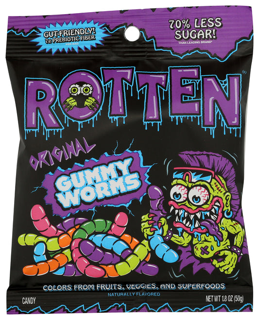 Rotten gummy worms on white background