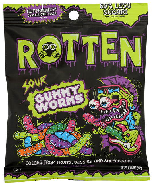 Rotten sour gummy worms on white background