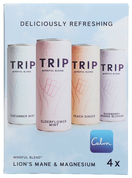 Trip CBD infused sparkling water on white background