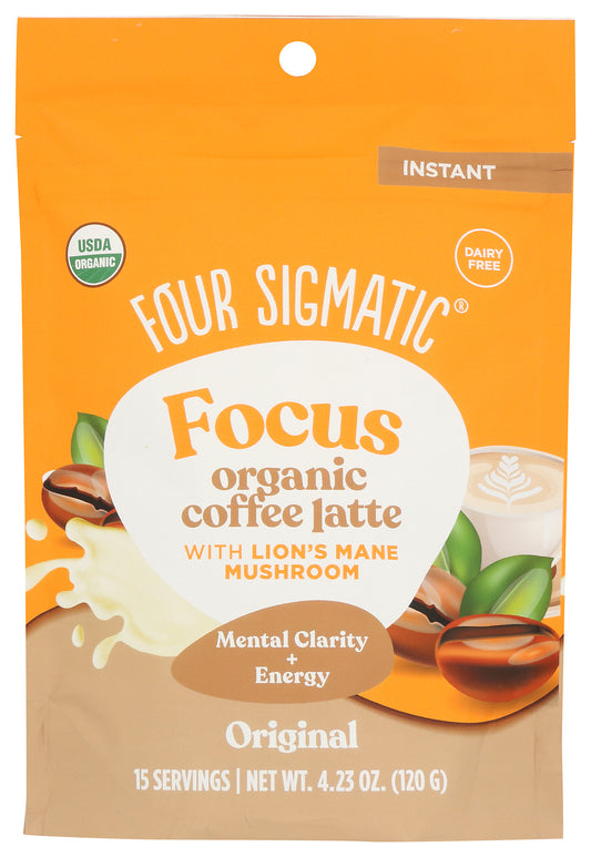 Four Sigmatic coffee latte mix on white background