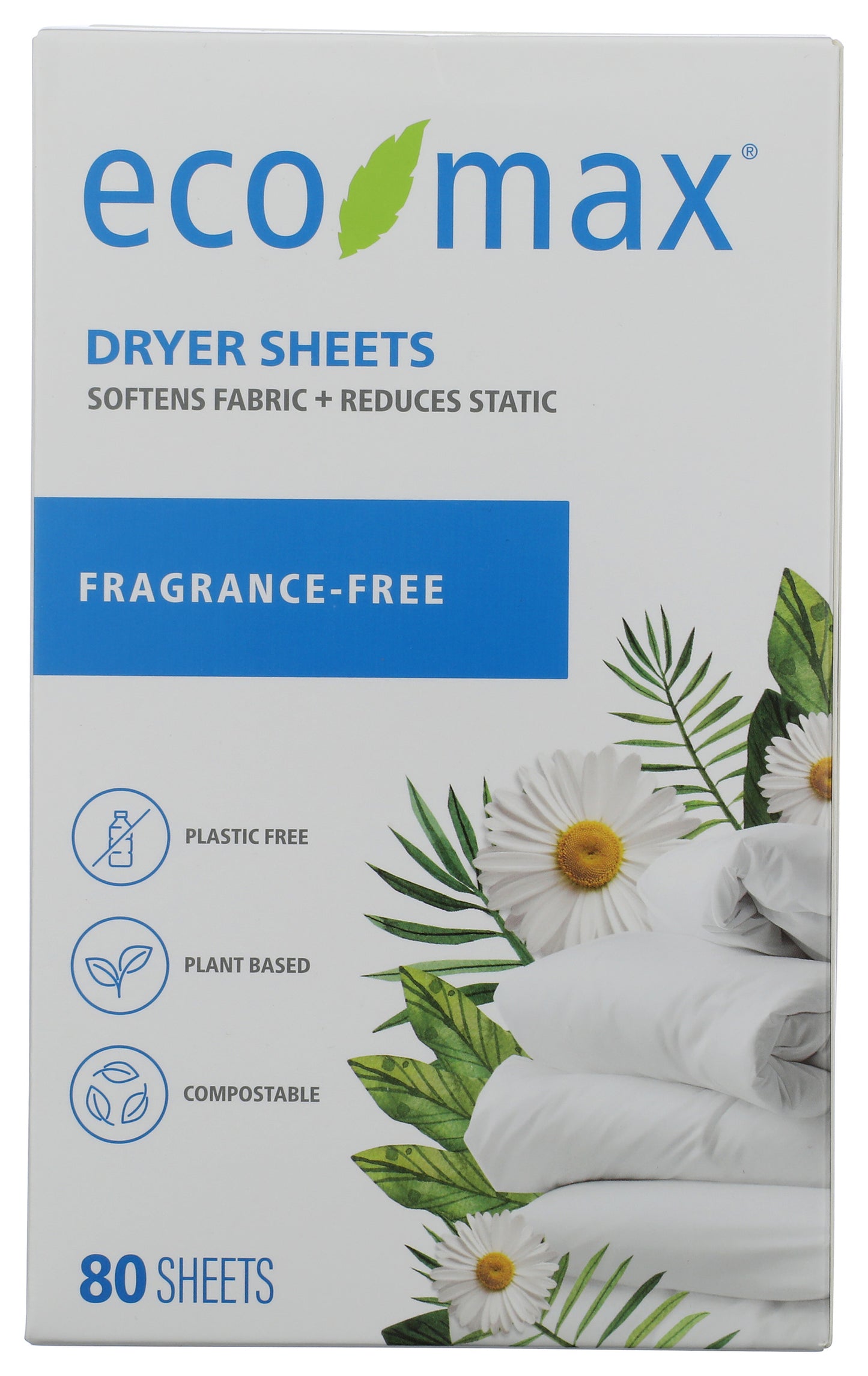 Eco Max dryer sheets on white background