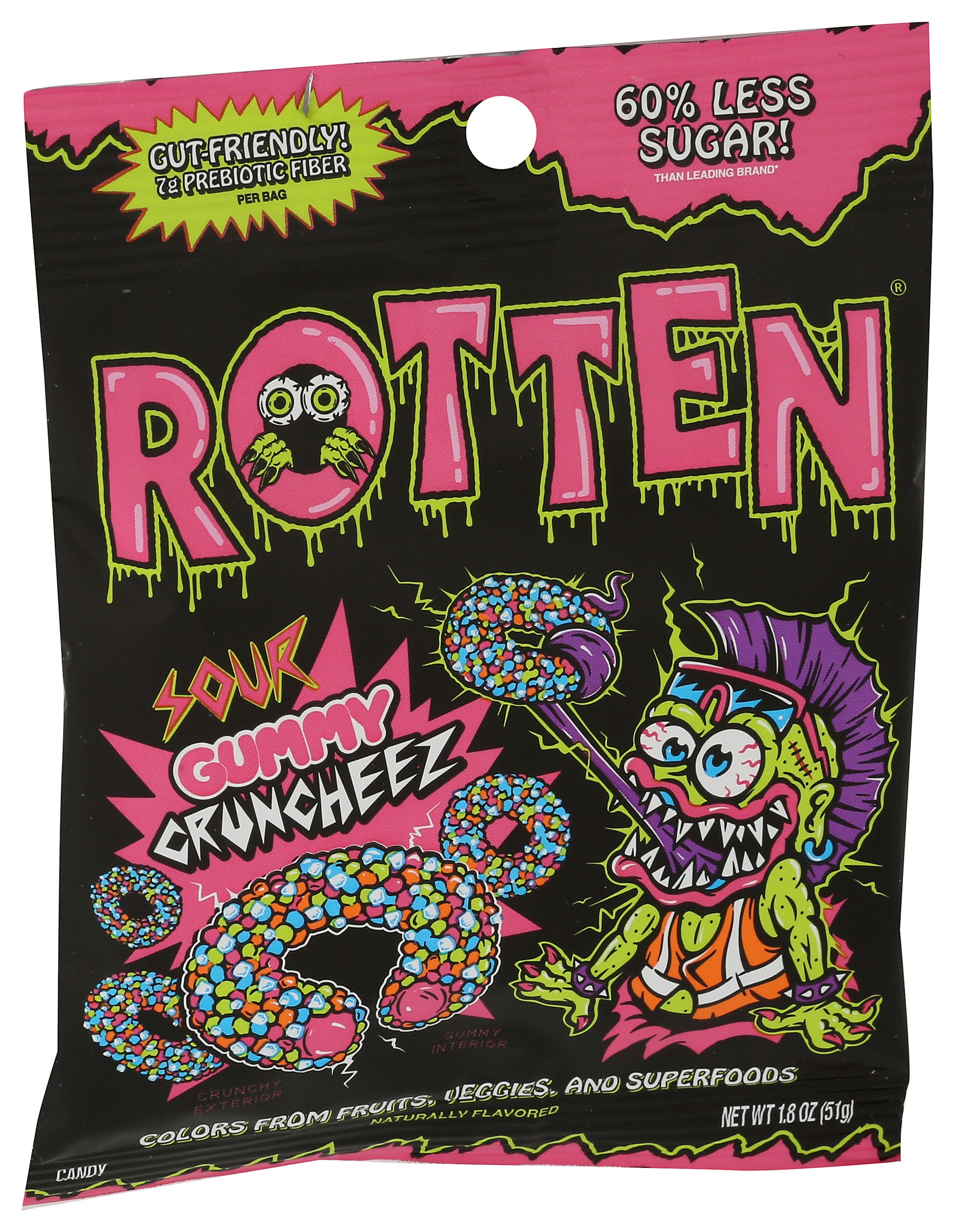 Rotten sour gummy candies on white background