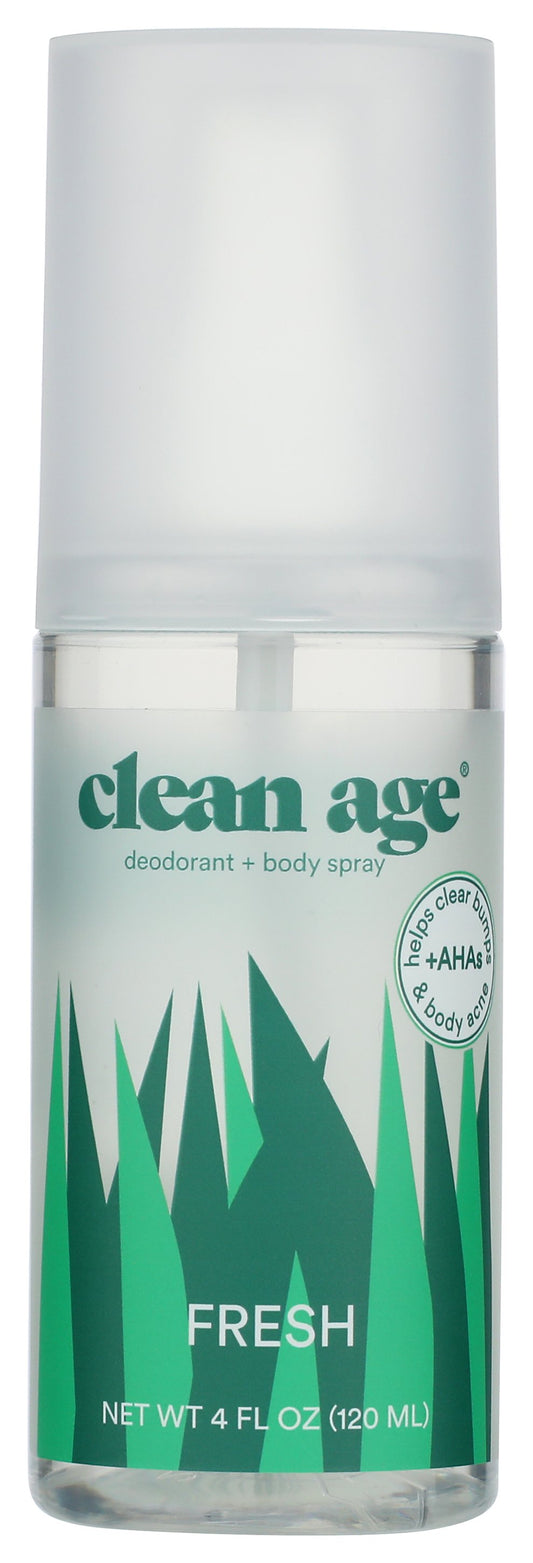 Clean Age body spray on white background