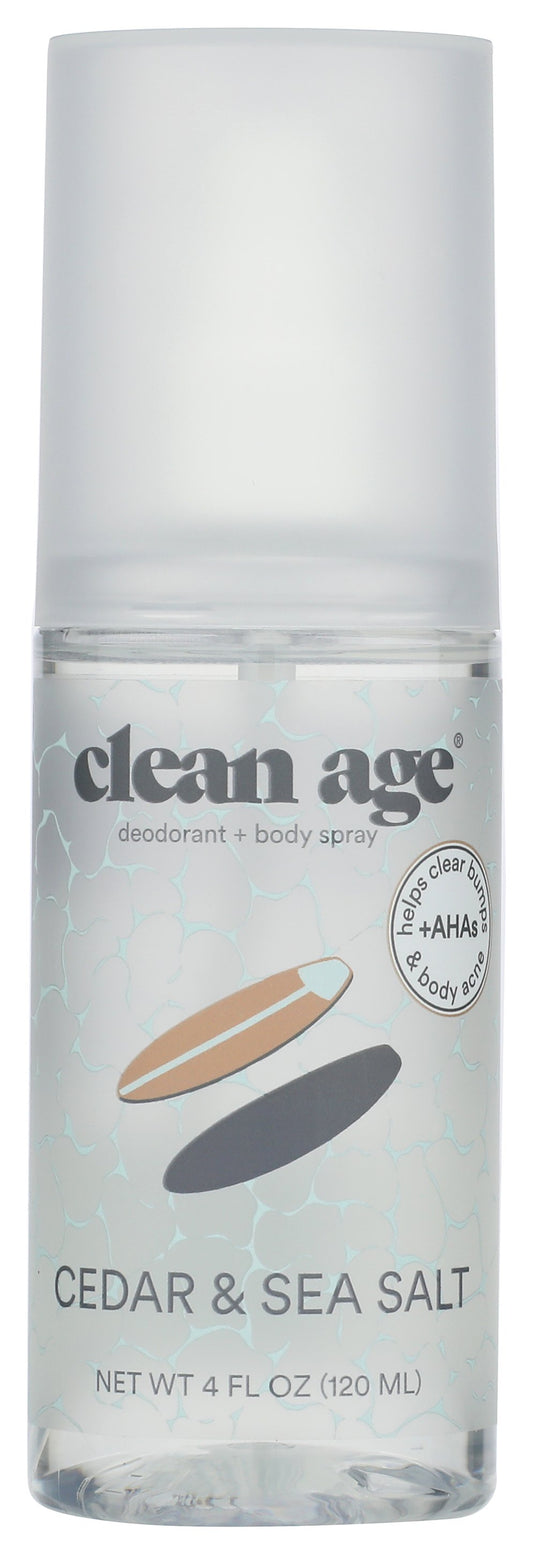 Clean Age body spray on white background