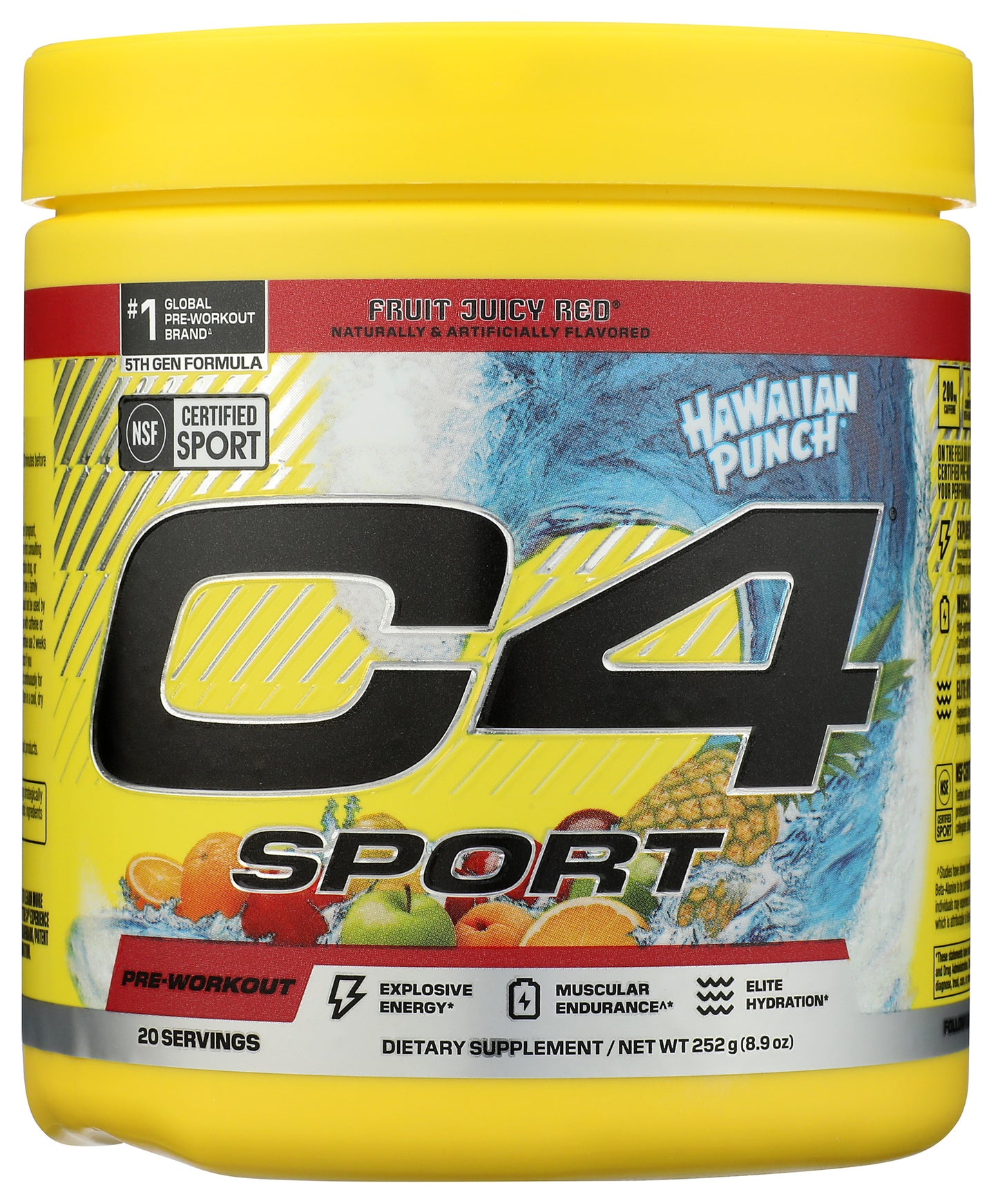 Cellucor C4 Sport Hawaiian Punch Pre-Workout powder on white background
