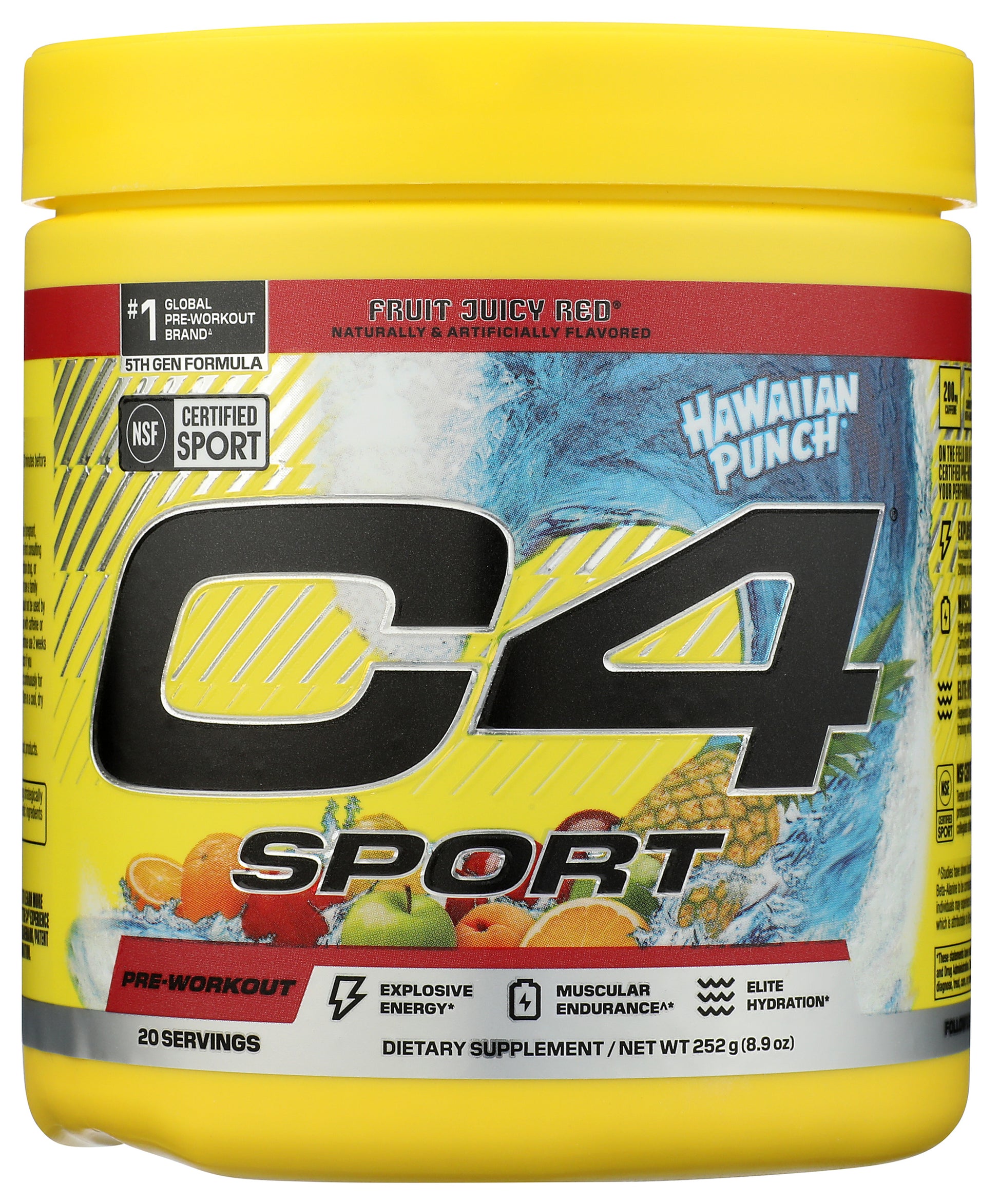 Cellucor C4 Sport Hawaiian Punch Pre-Workout powder on white background