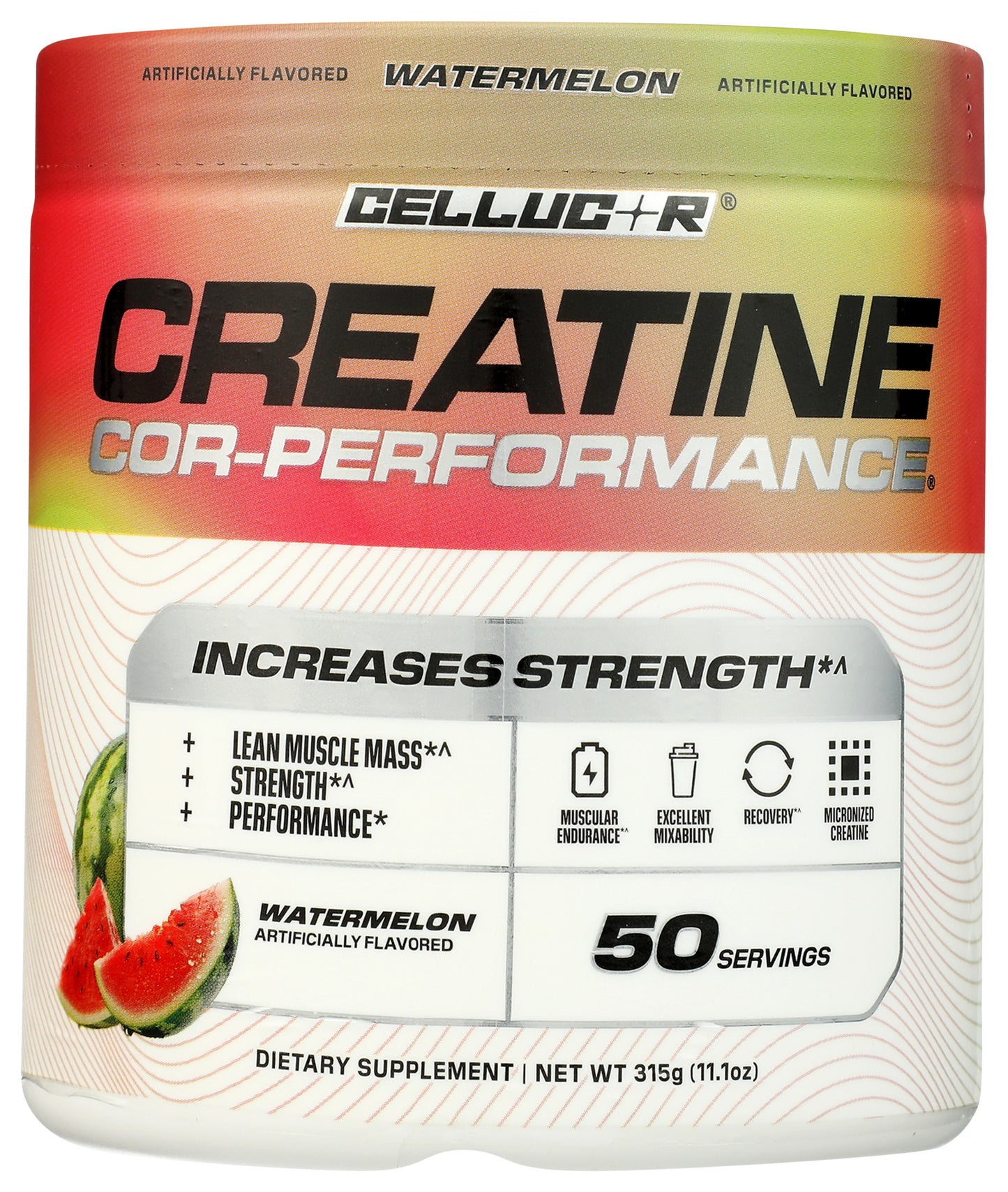 Cellucor Watermelon Creatine Powder on white background