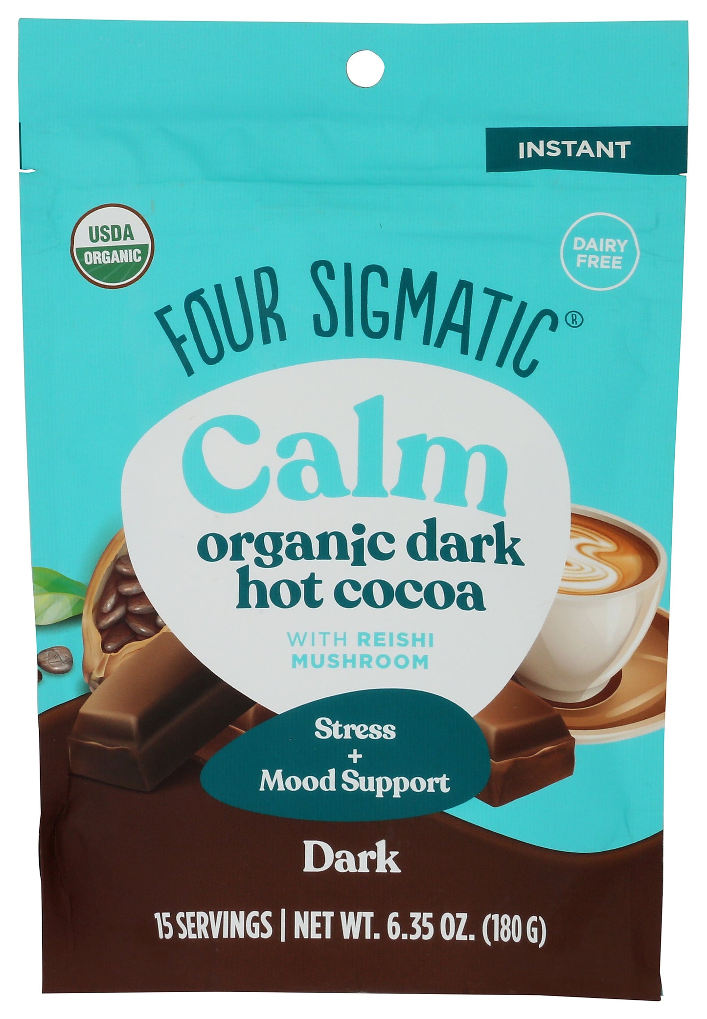 Four Sigmatic Calm Organic Dark Hot Cocoa Mix on white background