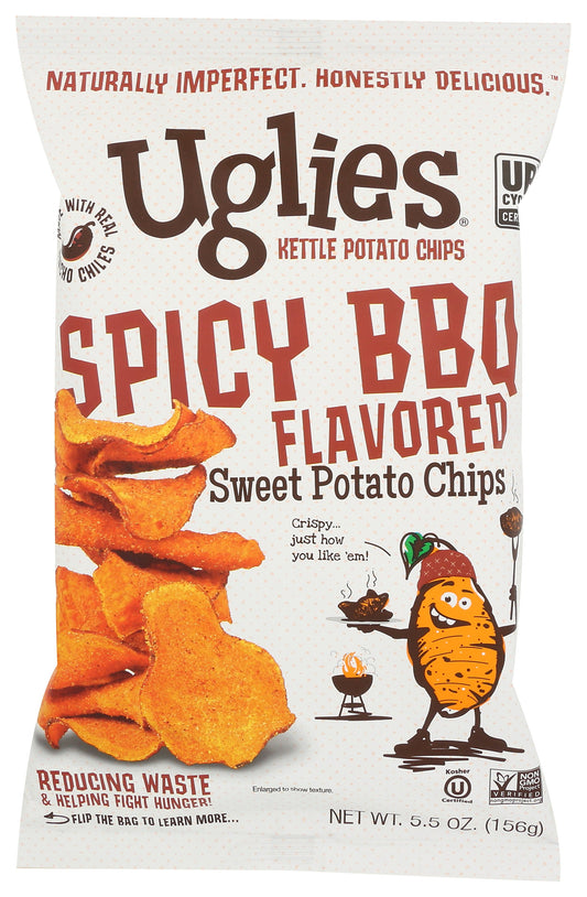 Uglies Kettle Chips sweet potato chips on white background
