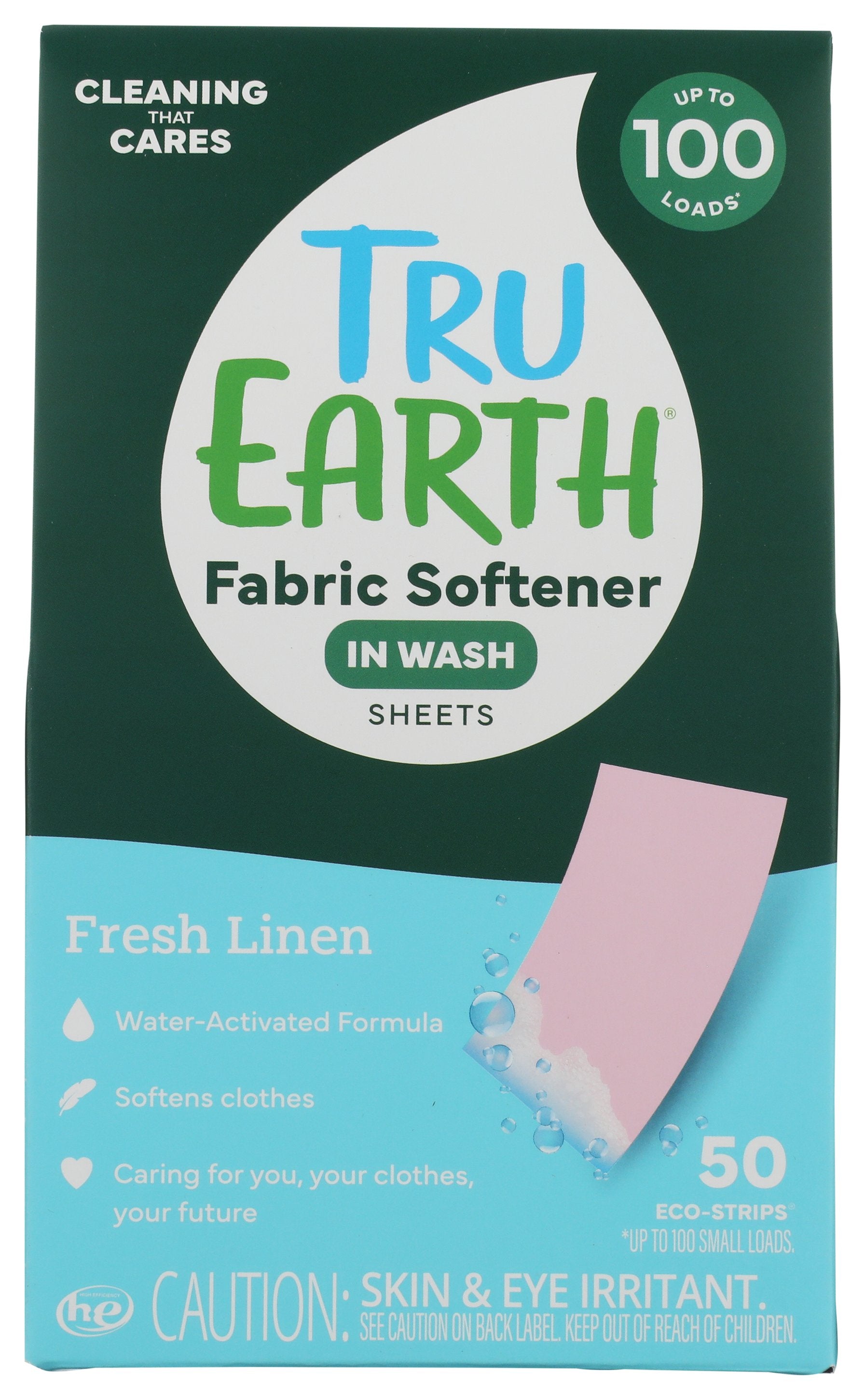 Tru Earth fabric softener sheets on white background